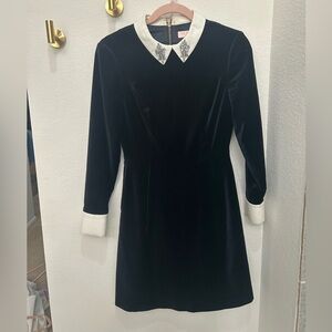 Ted Baker Dark Navy Blue Long Sleeve Dress with Embellishments and Collar